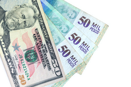 Exchange rate between US dolar and Colombian peso in 2019. More than 3000 pesos each dolar