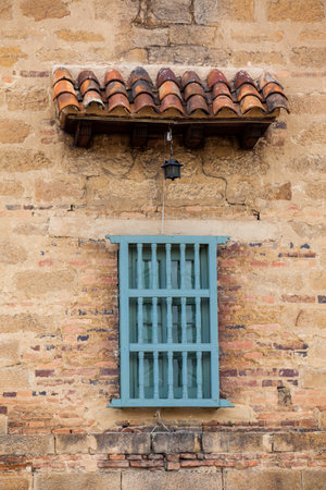 Detail of the walls and windows of the historical Cloister of Our Lady of Monguiの写真素材