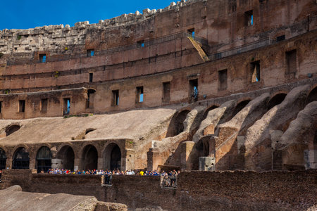 Tourists visiting the Interior of the famous Colosseum in Romeのeditorial素材