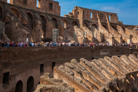 Tourists visiting the Interior of the famous Colosseum in Romeのeditorial素材