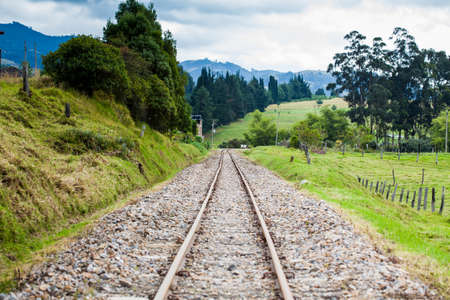 View of the railroad tracks in rural area of the Department of Boyaca in Colombiaの写真素材