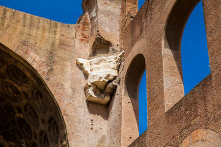 Detail of the walls of the Basilica of Maxentius and Constantine in the Roman Forum in Romeの写真素材