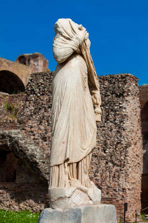 Ancient ruins of the House of the Vestal Virgins at the Roman Forum in Romeの写真素材