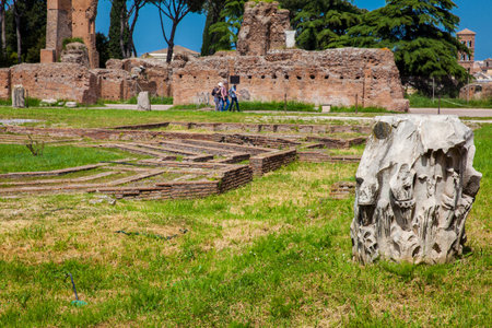 Peristyle with octagonal island at the Flavian Palace also known as the Domus Flavia on the Palatine Hill in Romeのeditorial素材