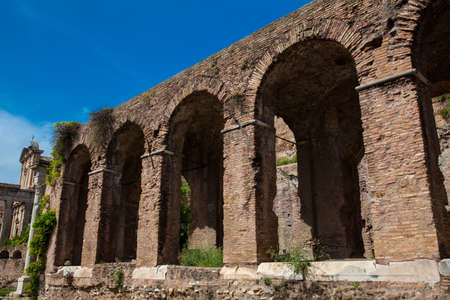 Ruins of the Medieval Porch at the Roman Forum in Romeの写真素材