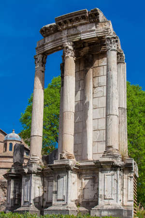 Ruins of the ancient Temple of Vesta at the Roman Forum in Romeの写真素材