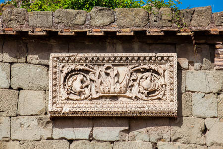Detail of the beautiful stone carvings which decorated the ancient Roman Forum in Romeの写真素材
