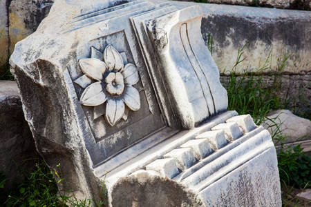 Detail of the beautiful stone carvings which decorated the ancient Roman Forum in Romeの写真素材