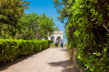 ROME, ITALY - APRIL, 2018: Tourists visiting the Renaissance Farnese Aviaries and Gardens at the Palatine Hill in Romeのeditorial素材