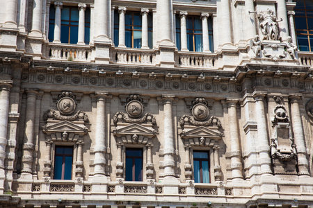 Detail of the Palace of Justice the seat of the Supreme Court of Cassation and the Judicial Public Library located in the Prati district of Rome built between 1888 and 1910のeditorial素材