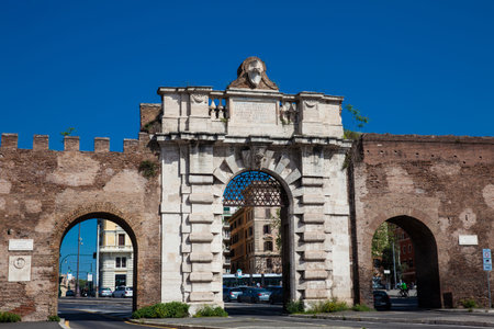 Porta San Giovanni a gate in the Aurelian Wall of Romeのeditorial素材