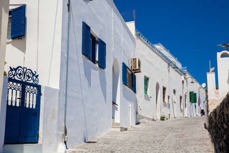 Typical alleys of the beautiful cities of Santorini Islandの写真素材