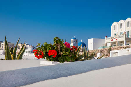 Beautiful spring day in Fira city at Santorini Islandの写真素材