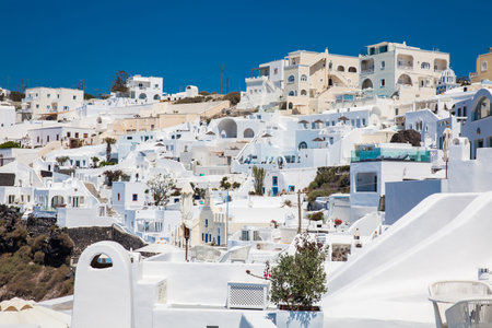 SANTORINI, GREECE - APRIL, 2018: Beautiful white houses and buildings in Santorini Islandのeditorial素材