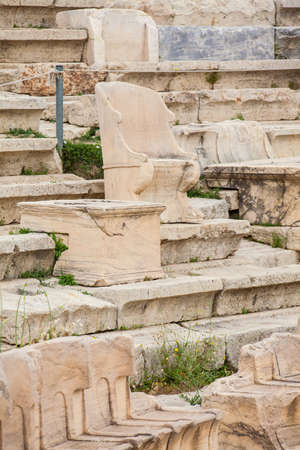 Detail of the seating at the Theatre of Dionysus Eleuthereus the major theatre in Athens and considered the first theatre of the world which is built at the foot of the Athenian Acropolis dated to the 6th century BCの写真素材