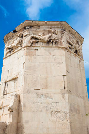 Tower of the Winds or the Horologion of Andronikos Kyrrhestes an octagonal Pentelic marble clocktower in the Roman Agora in Athens constructed in the 2nd century BCの写真素材