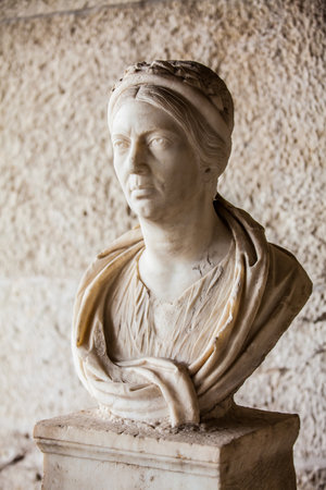 ATHENS, GREECE - APRIL, 2018: Portrait bust of a Roman matron at the Stoa of Attalos in Athensのeditorial素材