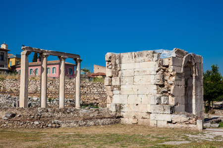 Ruins of the Tetraconch Church built in the court of the Hadrian Library in Athens city centerのeditorial素材