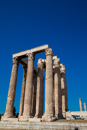 Ruins of the Temple of Olympian Zeus also known as the Olympieion at the center of the Athens city in Greeceのeditorial素材