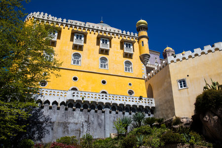 SINTRA, PORTUGAL - MAY, 2018: The Pena Palace a Romanticist castle located in Sao Pedro de Penaferrimat at the municipality of Sintra on the Portuguese Rivieraのeditorial素材