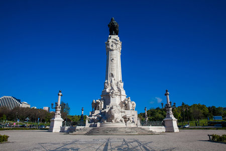 The Marquis of Pombal Square an important roundabout in the city of Lisbon in Portugalのeditorial素材