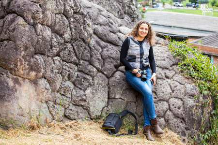 FACATATIVA, COLOMBIA - JANUARY, 2029: Tourists visiting the Piedras del Tunjo Archaeological Park in the municipality of Facatativaのeditorial素材