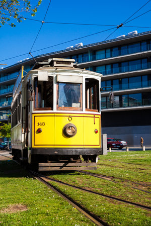 OPORTO, PORTUGAL - MAY, 2018: Traditional tram at Porto city center in a beautiful early spring dayのeditorial素材
