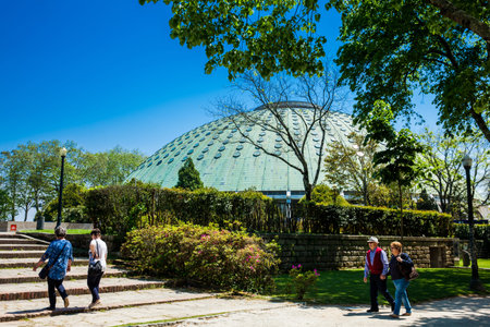 PORTO, PORTUGAL - MAY, 2018: Tourists visiting the Gardens of the Crystal Palace and the Pavilion...
