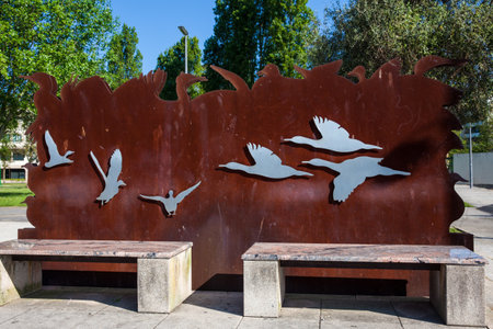 PORTO, PORTUGAL - MAY, 2018: Birdwatching point at the promenade along the Douro Riverのeditorial素材
