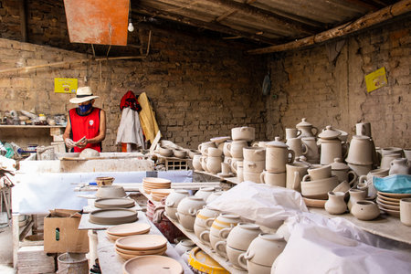 RAQUIRA, COLOMBIA - FEBRUARY 2021. Traditional ceramics factory at the city of RÃ¡quira located in the department of Cundinamarca in Colombiaのeditorial素材