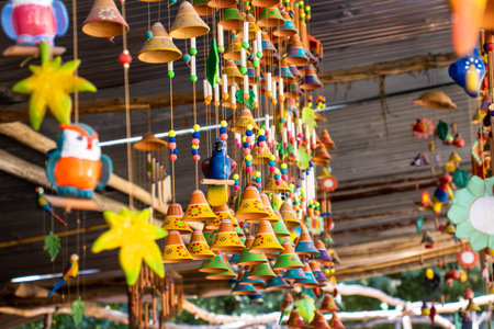 Beautiful handmade wind chimes made of clay at the small town of Raquira also known as The City of...
