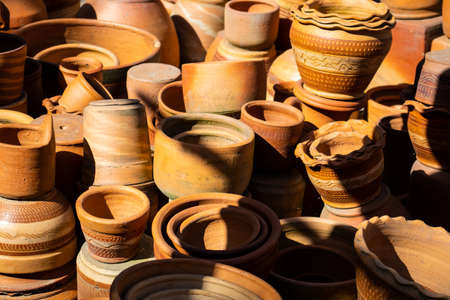 Traditional pottery in the city of Raquira. City of Potsの写真素材