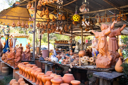 RAQUIRA, COLOMBIA - FEBRUARY 2021. Traditional ceramics factory in the city of Raquira. City of Potsのeditorial素材