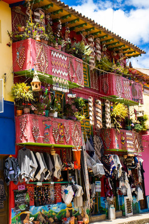 RAQUIRA, COLOMBIA - FEBRUARY 2021. Handicraft shop at the beautiful small town of Raquira. The city of pots, Colombiaのeditorial素材