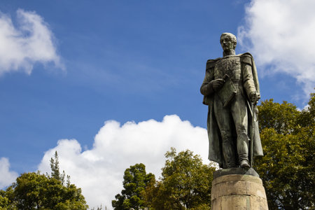 VENTAQUEMADA, COLOMBIA - FEBRUARY 2021. Monument to General Francisco de Paula Santander. The famous historic Bridge of Boyaca in Colombia. The Colombian independence Battle of Boyaca took place here on August 7, 1819.のeditorial素材