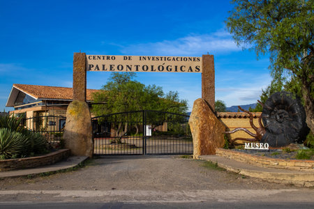 VILLA DE LEYVA, COLOMBIA - FEBRUARY 2021. Facade of the Paleontological Research Center located at Villa de Leyva in Colombiaのeditorial素材