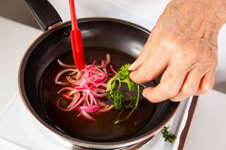 Close-up of the process of preparation of homemade picklesの写真素材