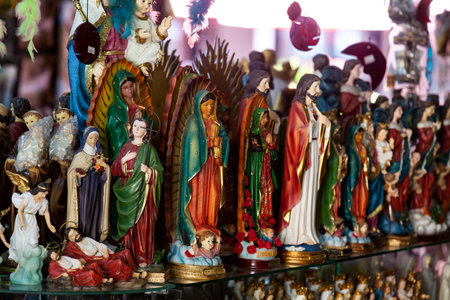 BUGA, COLOMBIA - OCTOBER 2021. Sale of religious articles close to the Minor Basilica of the Lord of Miracles located in the city of Buga in Colombiaのeditorial素材