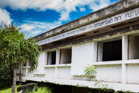 ARMERO, COLOMBIA - MAY, 2022: Remains of the destroyed San Lorenzo Hospital of the Armero Town buried by the avalanche up to the second floor after 37 years of the tragedy caused by the Nevado del Ruiz Volcano in 1985のeditorial素材