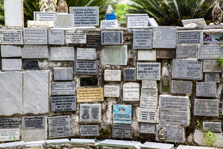 ARMERO, COLOMBIA - MAY, 2022: Gratitude plaques to Omaira Sanchez at her place of burial in the destroyed Armero town.のeditorial素材