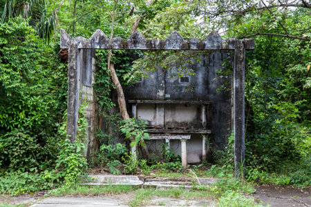 Abandoned small chapel in the cemetery of the old town of Armero destroyed by an avalanche caused by the Nevado del Ruiz Volcano in 1985 in Colombiaの写真素材