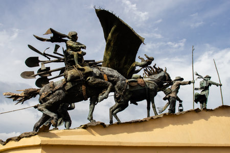 MANIZALES, COLOMBIA - MAY, 2022: Monument to the Colonizers created by the artist Luis Guillermo Vallejo with the sand bronze casting techniqueのeditorial素材