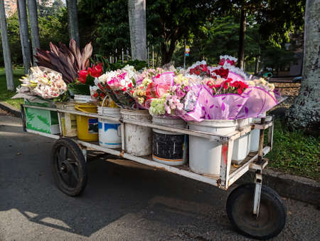 Street sell of beautiful tropical flowersの写真素材