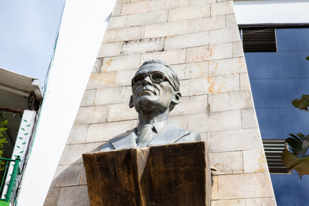 SILVANIA, COLOMBIA - MAY, 2022: Monument to Silvania town founder Ismael Silva next to the Building of the Town Hallのeditorial素材