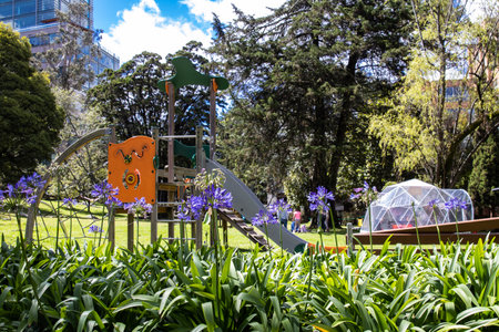 BOGOTA, COLOMBIA - NOVEMBER, 2020: Sunny day at the beautiful gardens of the Chico Park and Museumのeditorial素材