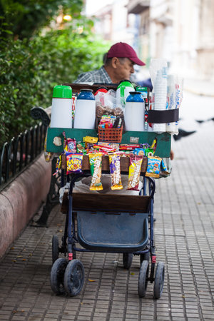 CARTAGENA DE INDIAS, COLOMBIA - AUGUST, 2011: Traditional coffee and snacks street sale at the Bolivar park in the walled city in Cartagena de Indiasのeditorial素材