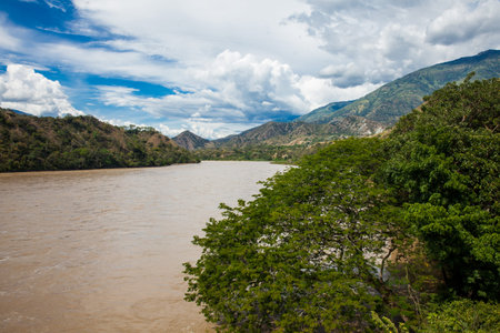 View of the Cauca River from the historical Bridge of the West aa suspension bridge declared...