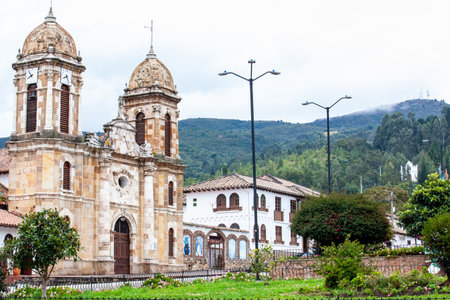 Historical Our Lady of the Rosary Church at the central square of the small town of Tibasosa located in the Boyaca department in Colombiaの写真素材