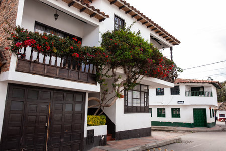 Beautiful architecture of the streets of the colonial small town of Iza located in the Boyaca department in Colombiaの写真素材