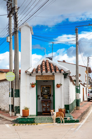 Iza, Boyaca, Colombia - August 9th 2023. Small sanctuary to the Divine Savior of the Iza stone at the beautiful small town of Iza in Boyaca, Colombiaのeditorial素材